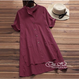 Áo sơ mi váy dáng dài form rộng bigsize giấu quần che khuyết điểm Thu Hà SMH.35