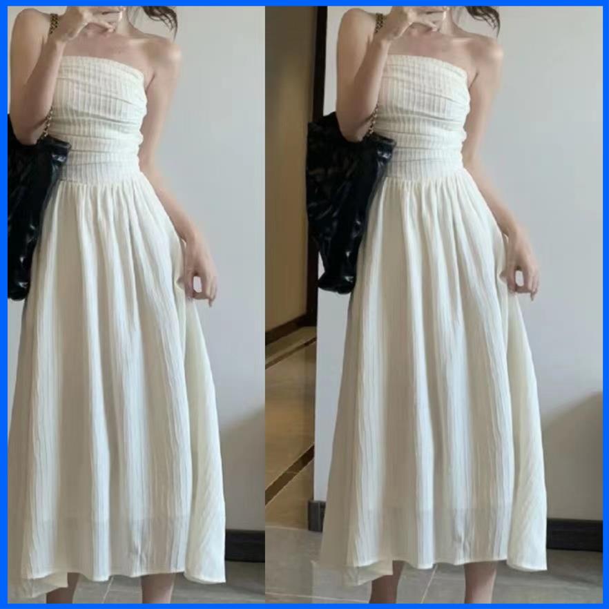 đầm 2 dây Solo Bán Chạy-Đầm Dài Dạ Hội Quấn Ngực Màu Trắng Thời Trang Xuân Hè Cho Nữ
