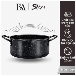 Ba nồi chiên chống dính nhật size 20cm có khay ráo mỡ vân đá siêu bền - bảo anh