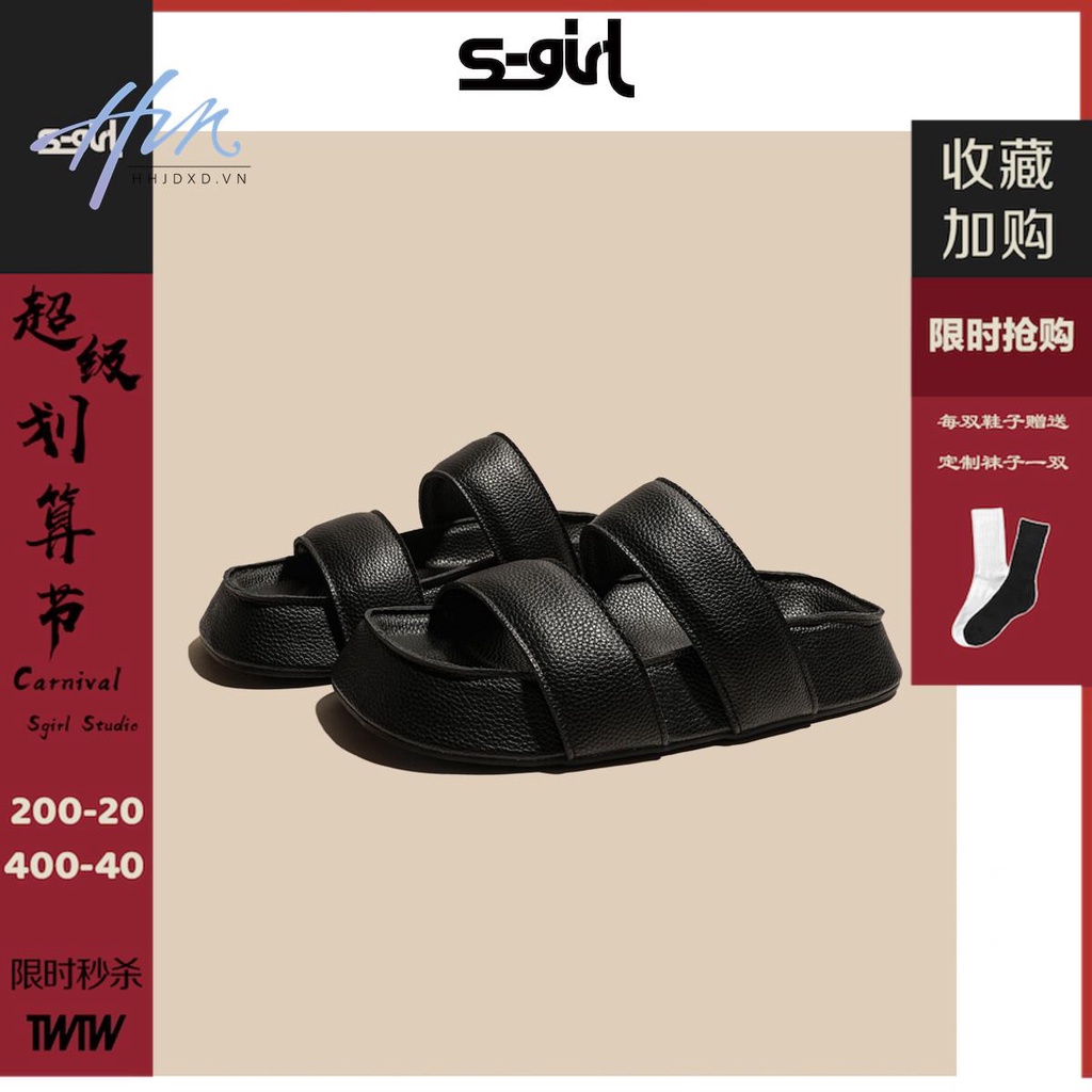 Dép Sandal Đế Dày Hở Ngón Màu Đen Thời Trang Mùa Hè Phong Cách Mới Cho Nữ