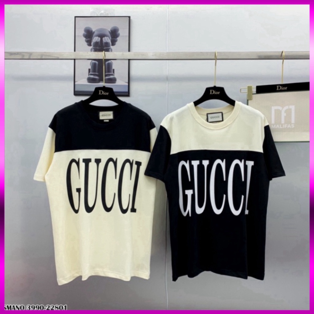 Áo phông nam nữ Premium Cotton pha màu đen sữa dập chữ GG trước ngực siêu sang Giá sinh viên *