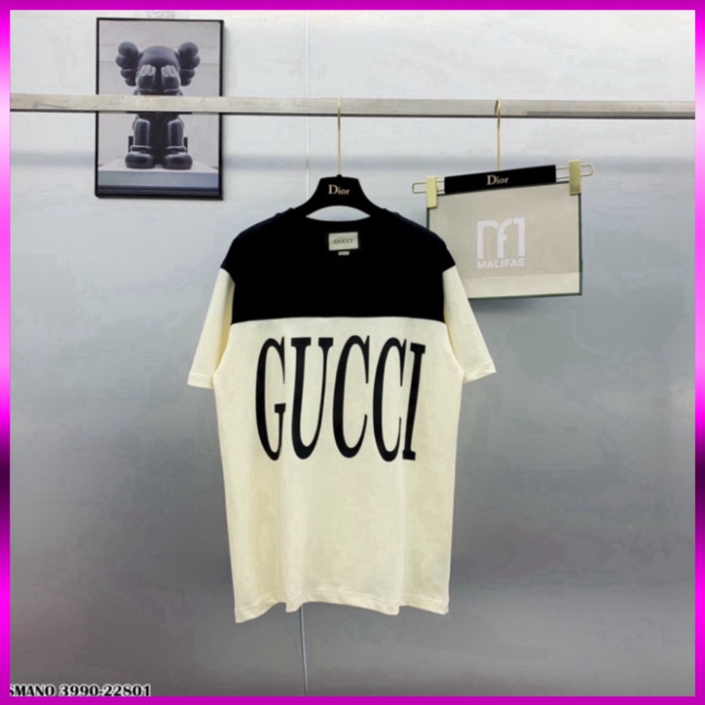 Áo phông nam nữ Premium Cotton pha màu đen sữa dập chữ GG trước ngực siêu sang Giá sinh viên * | BigBuy360 - bigbuy360.vn