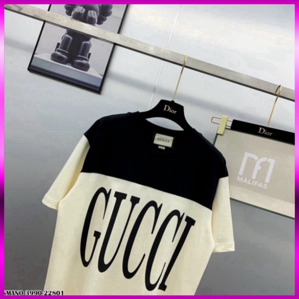 Áo phông nam nữ Premium Cotton pha màu đen sữa dập chữ GG trước ngực siêu sang Giá sinh viên * | BigBuy360 - bigbuy360.vn