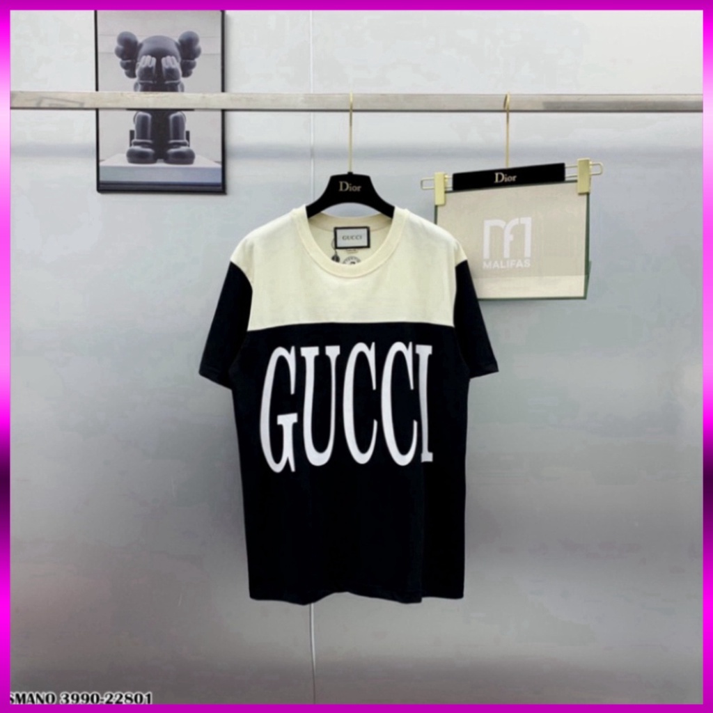 Áo phông nam nữ Premium Cotton pha màu đen sữa dập chữ GG trước ngực siêu sang Giá sinh viên * | BigBuy360 - bigbuy360.vn