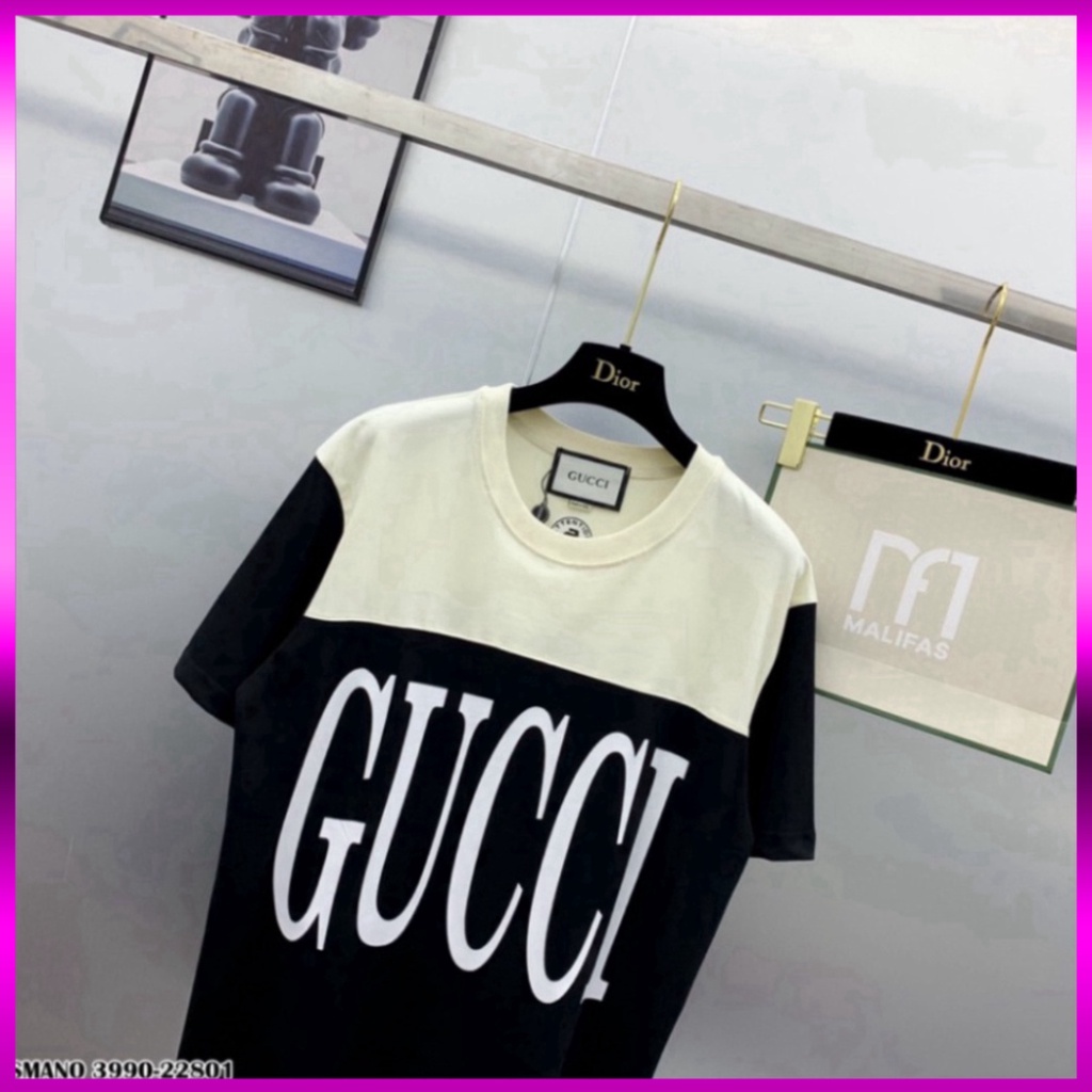 Áo phông nam nữ Premium Cotton pha màu đen sữa dập chữ GG trước ngực siêu sang Giá sinh viên * | BigBuy360 - bigbuy360.vn