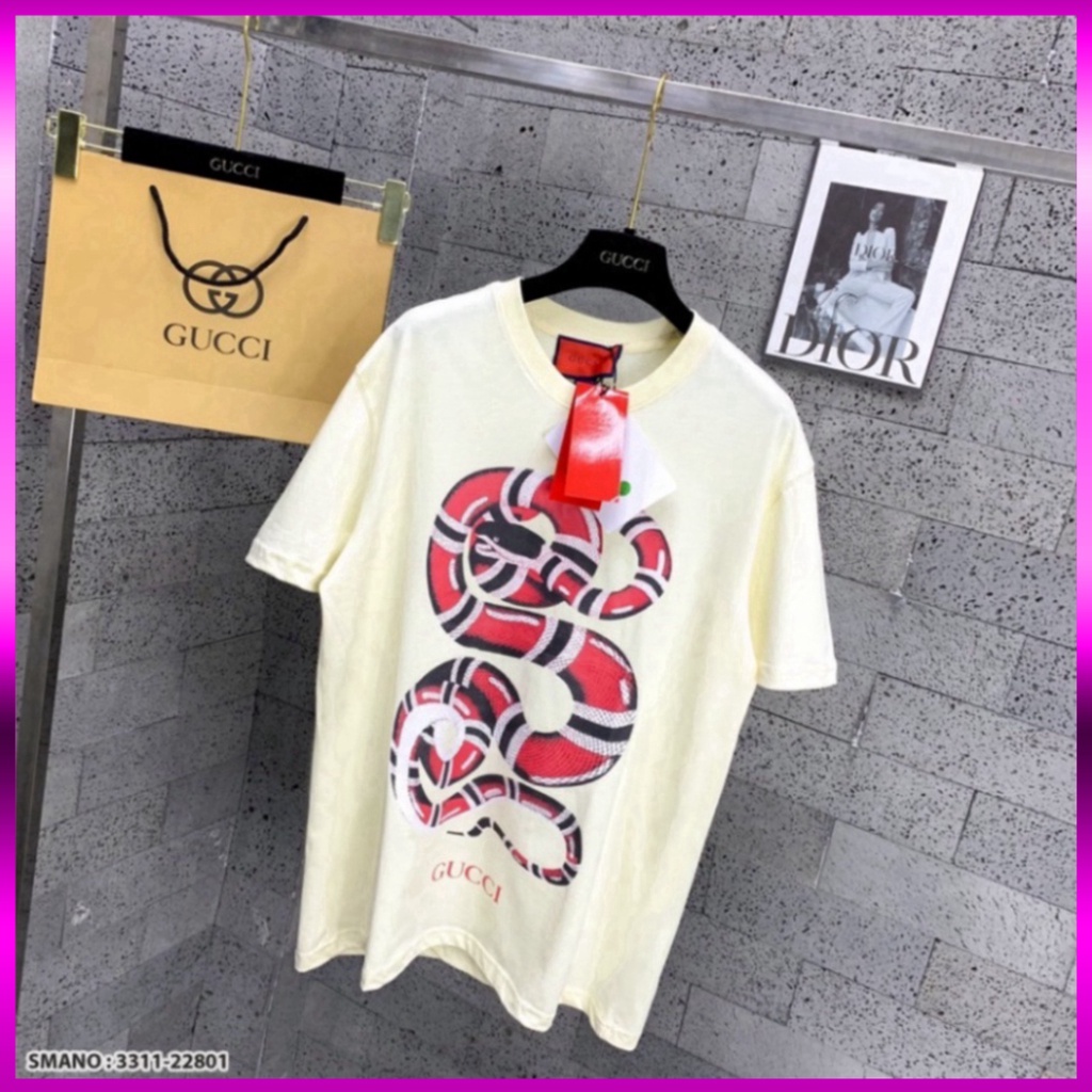 Áo phông nam nữ Premium Cotton in hình rắn đỏ khoang đen trắng cổ bo dày dặn cao cấp. Giá sinh viên *