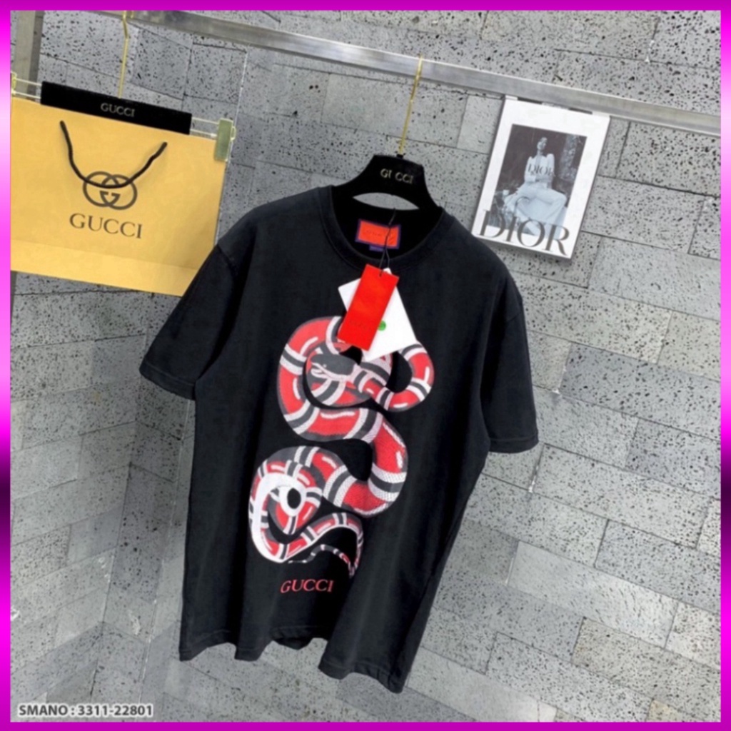 Áo phông nam nữ Premium Cotton in hình rắn đỏ khoang đen trắng cổ bo dày dặn cao cấp. Giá sinh viên * | BigBuy360 - bigbuy360.vn