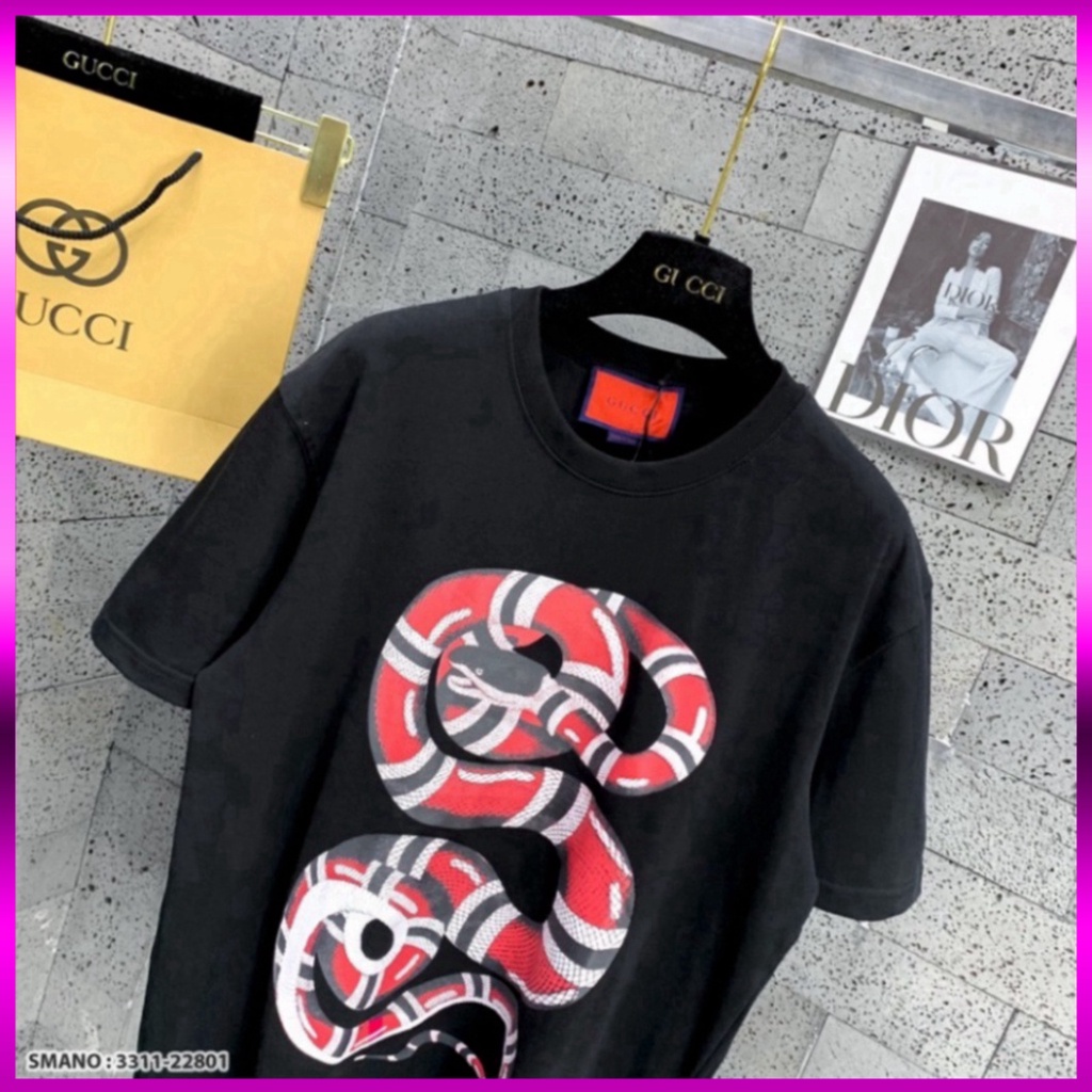 Áo phông nam nữ Premium Cotton in hình rắn đỏ khoang đen trắng cổ bo dày dặn cao cấp. Giá sinh viên * | BigBuy360 - bigbuy360.vn