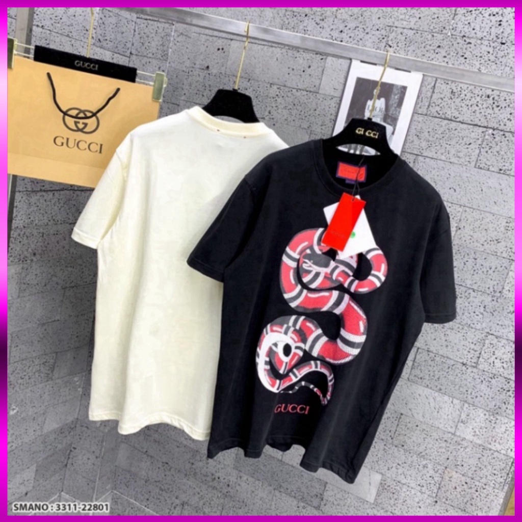 Áo phông nam nữ Premium Cotton in hình rắn đỏ khoang đen trắng cổ bo dày dặn cao cấp. Giá sinh viên * | BigBuy360 - bigbuy360.vn