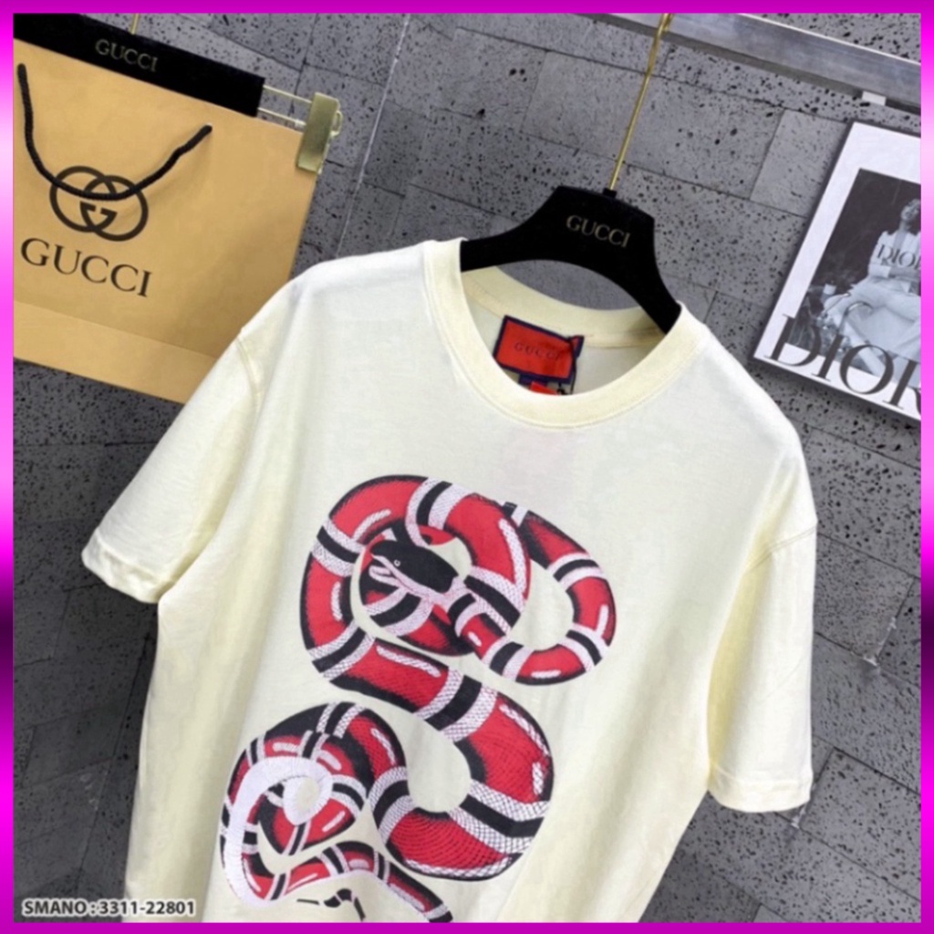 Áo phông nam nữ Premium Cotton in hình rắn đỏ khoang đen trắng cổ bo dày dặn cao cấp. Giá sinh viên * | BigBuy360 - bigbuy360.vn