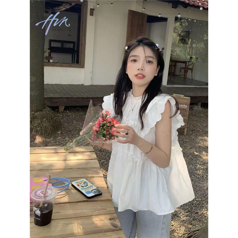 Áo Sơ Mi Trắng Thiết Kế Xếp Ly Tay Bay Mùa Hè Phong Cách Mới Cho Nữ
