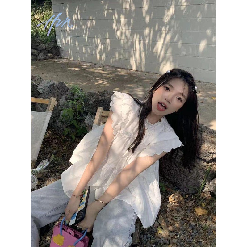 Áo Sơ Mi Trắng Thiết Kế Xếp Ly Tay Bay Mùa Hè Phong Cách Mới Cho Nữ