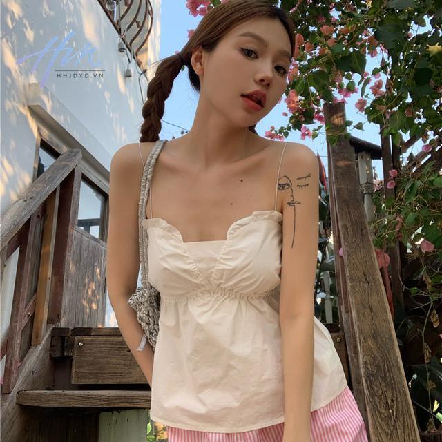 Đầm Ngắn Hai Dây Màu Trắng Trơn Phong Cách Pháp Thời Trang Mùa Hè Cho Nữ