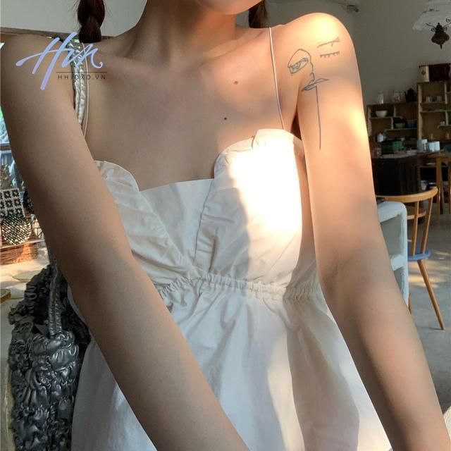 Đầm Ngắn Hai Dây Màu Trắng Trơn Phong Cách Pháp Thời Trang Mùa Hè Cho Nữ