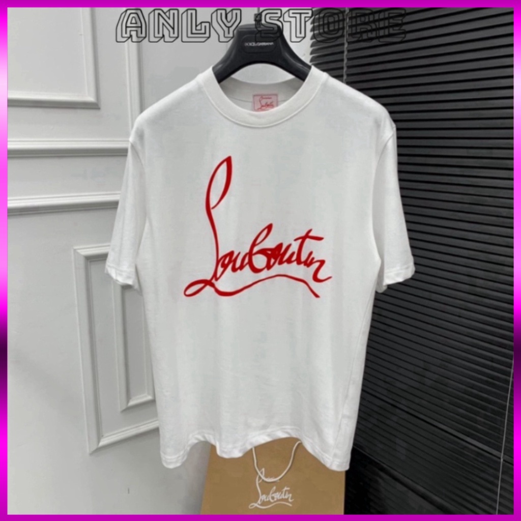 Áo Phông Nam Nữ Premium Cotton In Chữ Louboutin Logo Đỏ Hai Mặt - Áo Thun Nam Nữ Form Rộng Unisex. Giá sinh viên *