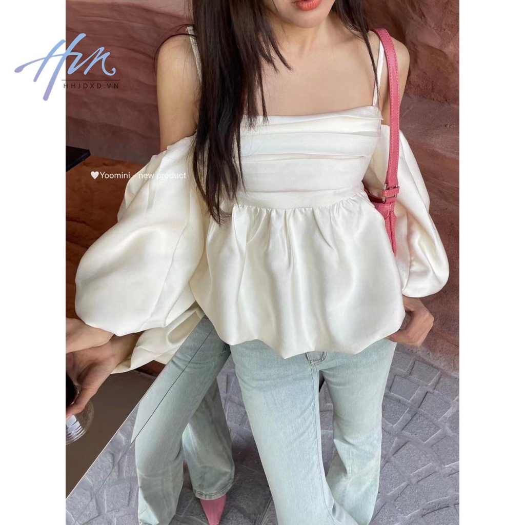Áo Kiểu Trễ Vai Tay Phồng Phong Cách Pháp Thời Trang Xinh Xắn Cho Nữ