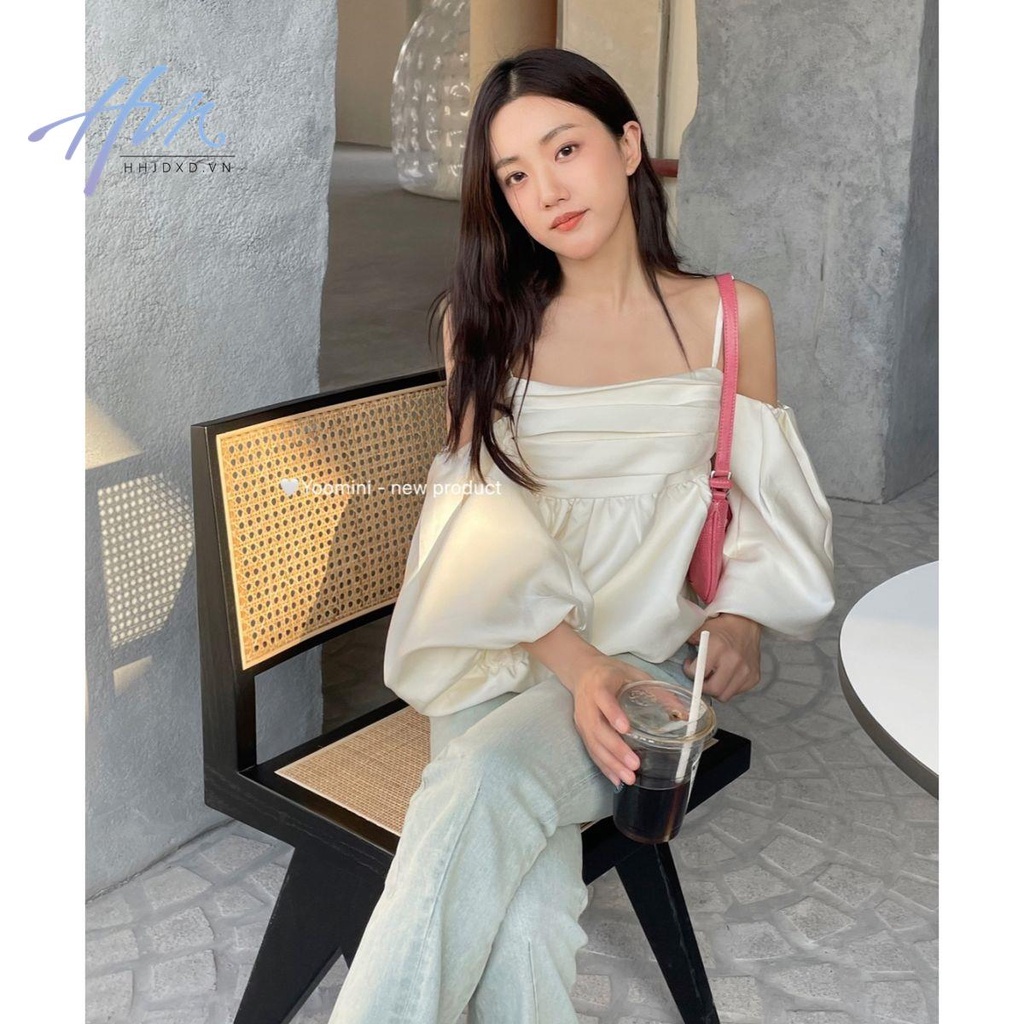 Áo Kiểu Trễ Vai Tay Phồng Phong Cách Pháp Thời Trang Xinh Xắn Cho Nữ