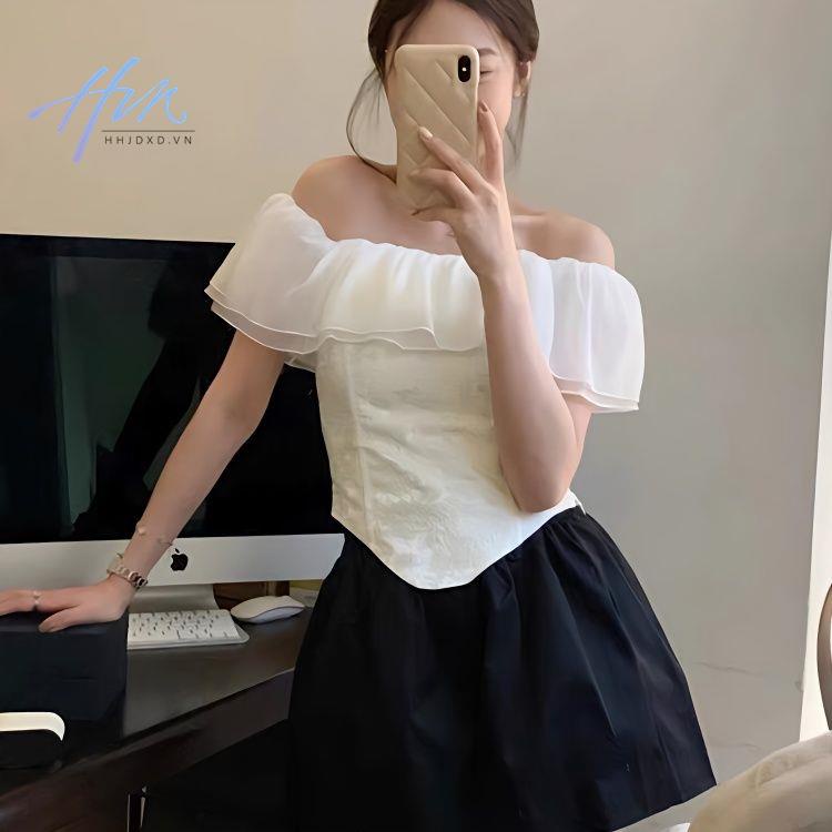 Áo Kiểu Không Tay Phối Bèo Nhún Phong Cách Phương Tây Thời Trang Mùa Hè Cho Nữ