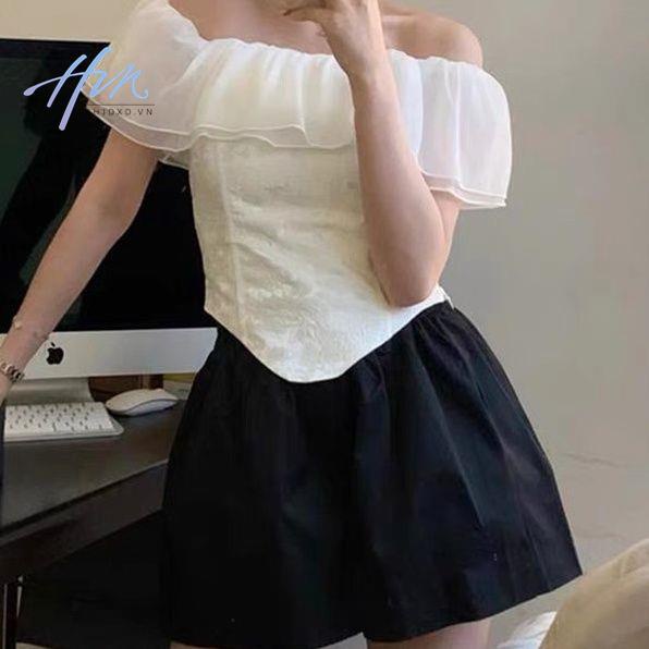 Áo Kiểu Không Tay Phối Bèo Nhún Phong Cách Phương Tây Thời Trang Mùa Hè Cho Nữ