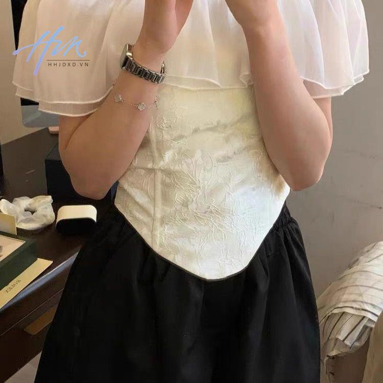 Áo Kiểu Không Tay Phối Bèo Nhún Phong Cách Phương Tây Thời Trang Mùa Hè Cho Nữ