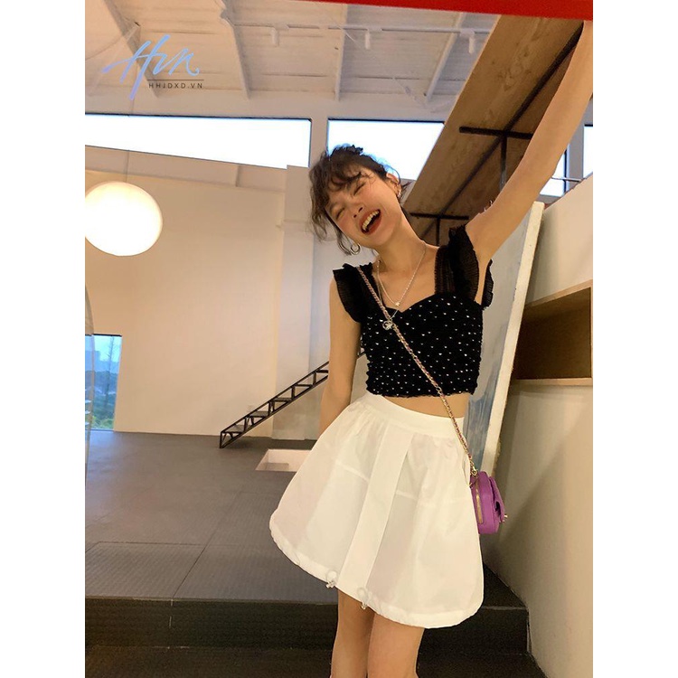 Áo Hai Dây Cổ Vuông Phối Ren Màu Trơn Phong Cách Pháp Thời Trang Mùa Hè Mới Cho Nữ