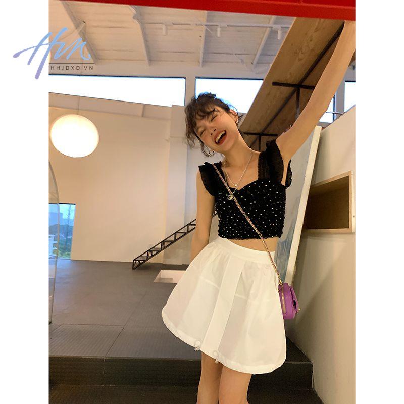 Áo Hai Dây Cổ Vuông Phối Ren Màu Trơn Phong Cách Pháp Thời Trang Mùa Hè Mới Cho Nữ