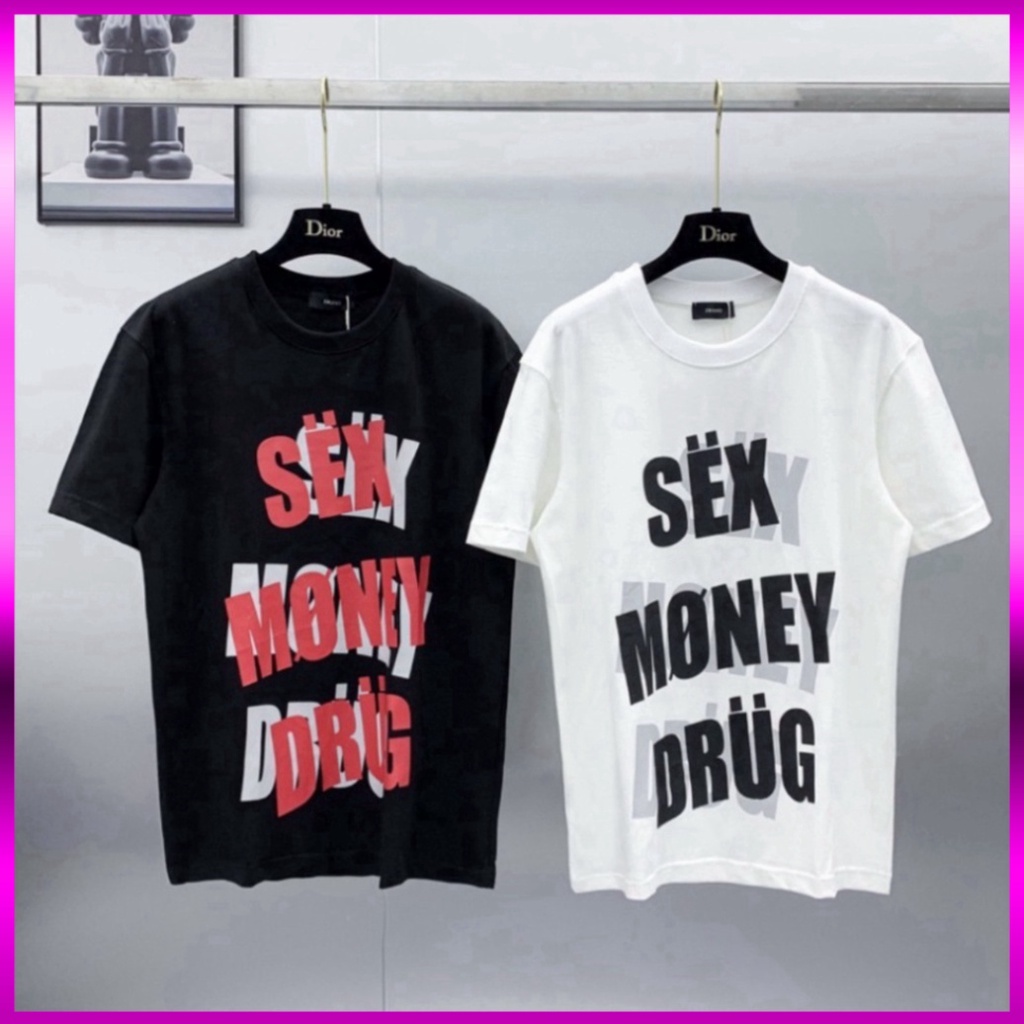 Áo phông nam nữ Premium Cotton in nổi chữ Sex Money Drug bóng mờ cổ bo dày dặn phong cách streetwear Giá sinh viên *