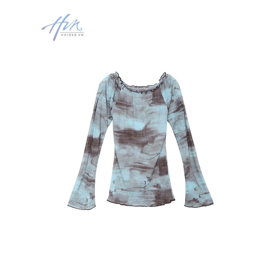 Áo Thun Tay Dài Lệch Vai Màu Nhuộm Phong Cách Pháp Thời Trang Mùa Hè Cho Nữ