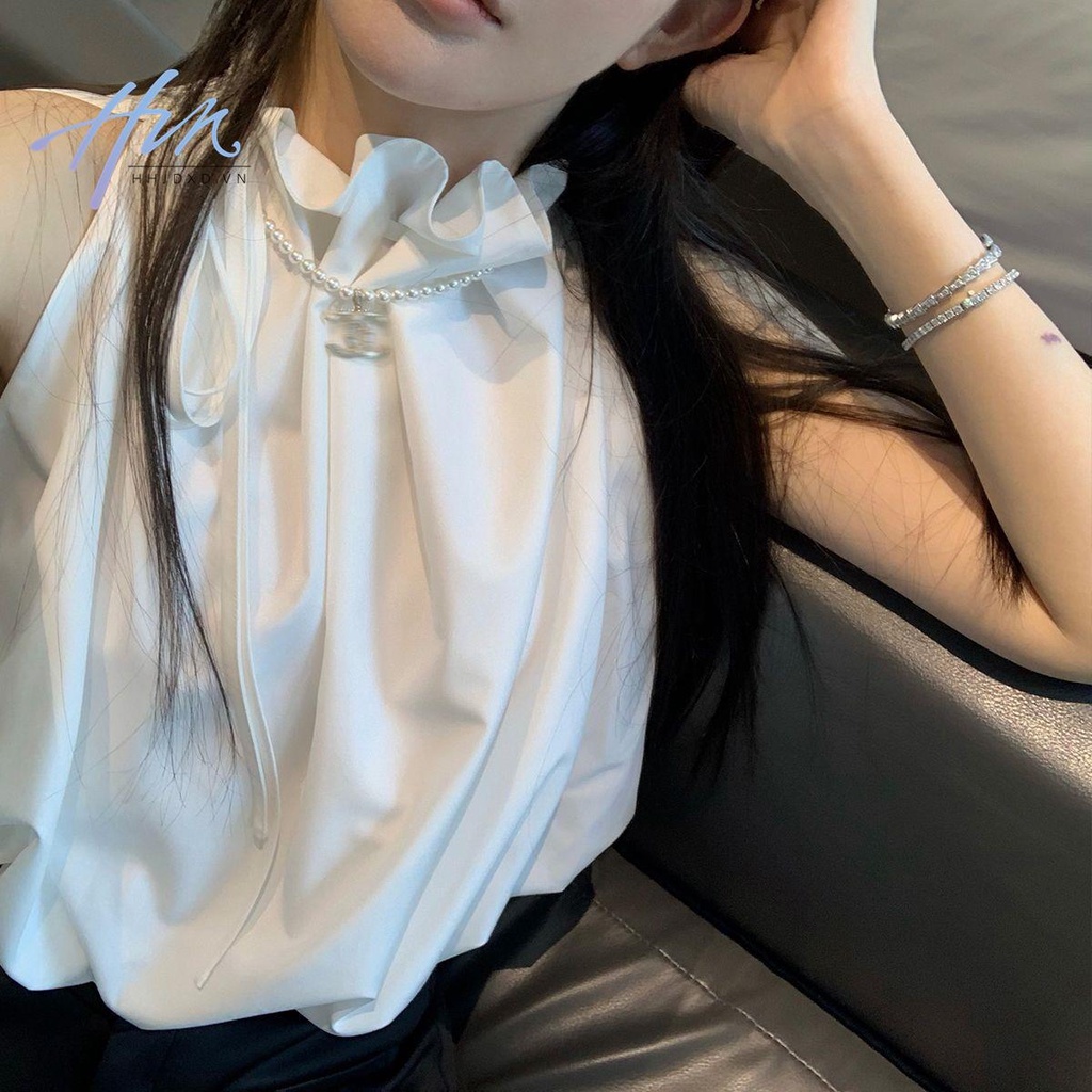 Áo Hai Dây Rút Dây Màu Trơn Phong Cách Pháp Thời Trang Xuân Hè Cho Nữ