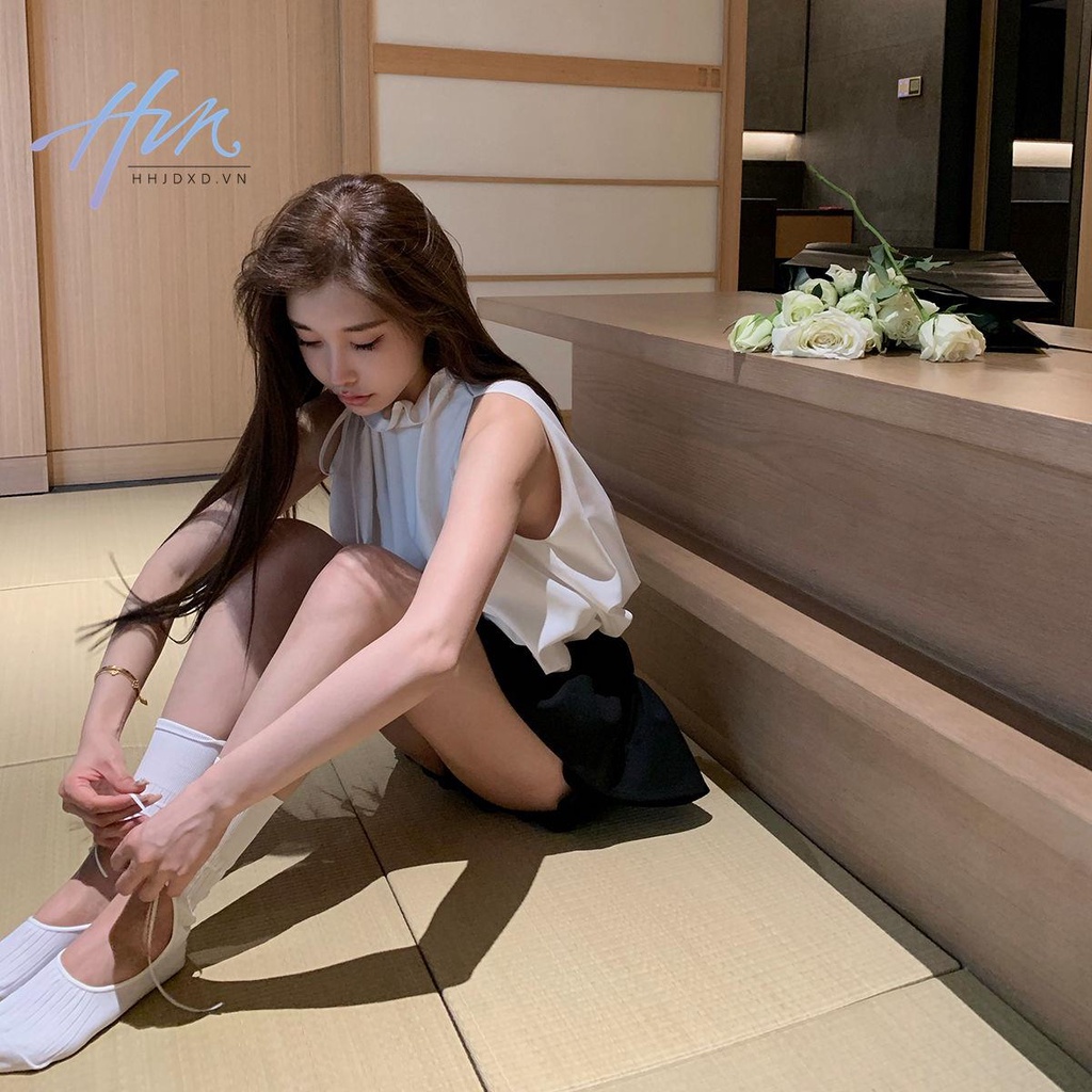 Áo Hai Dây Rút Dây Màu Trơn Phong Cách Pháp Thời Trang Xuân Hè Cho Nữ