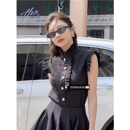 Áo Kiểu Sát Nách Dáng Ôm Phối Bèo Kiểu Pháp Xinh Xắn Cho Bạn Gái