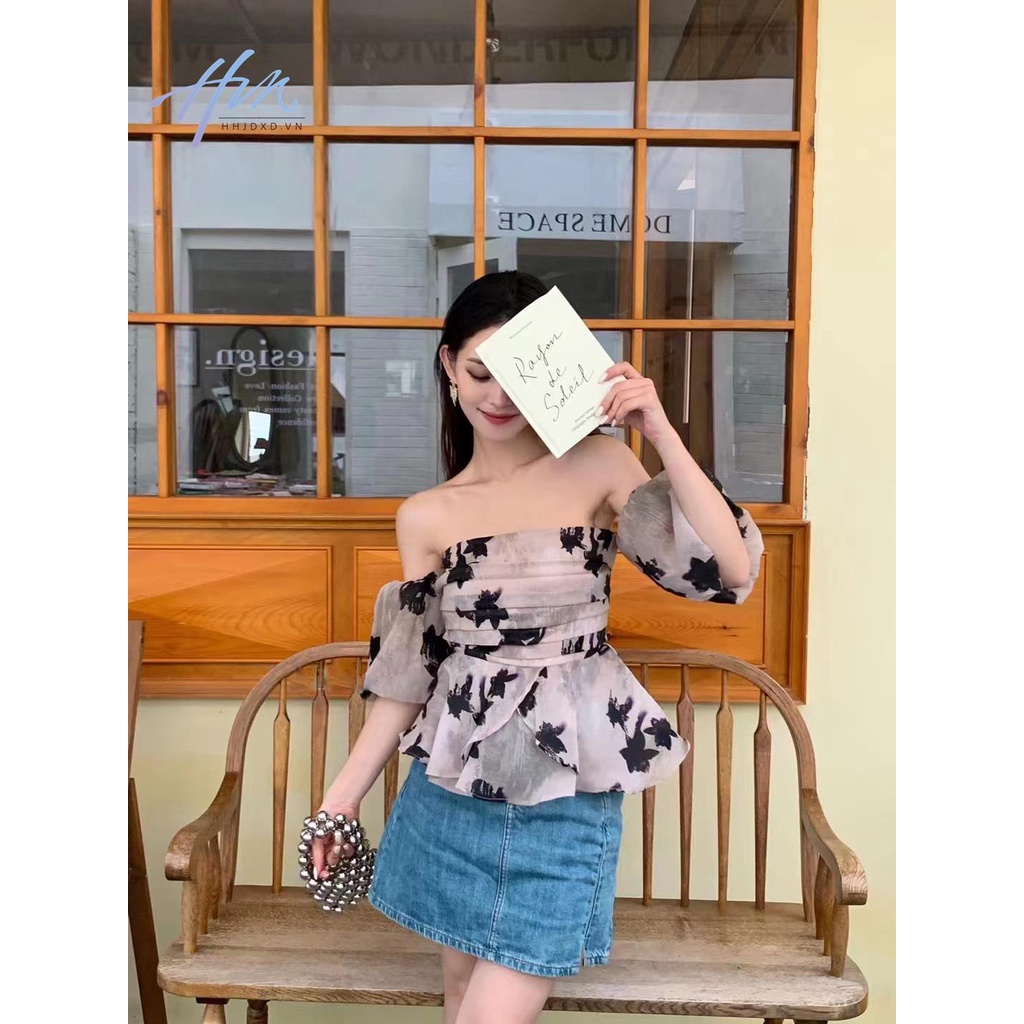 Áo Kiểu Tay Phồng Hở Vai Màu Trơn Phong Cách Pháp Thời Trang Mùa Hè Mới Cho Nữ