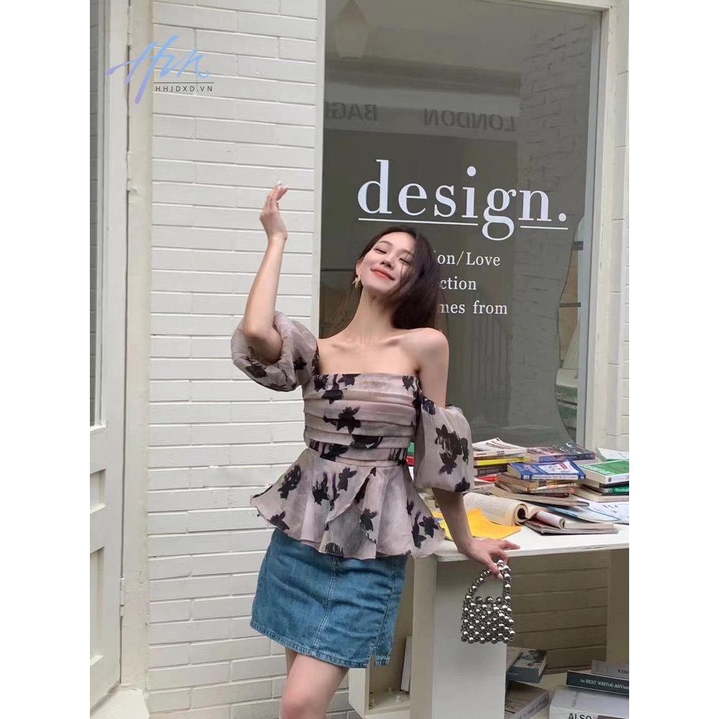 Áo Kiểu Tay Phồng Hở Vai Màu Trơn Phong Cách Pháp Thời Trang Mùa Hè Mới Cho Nữ