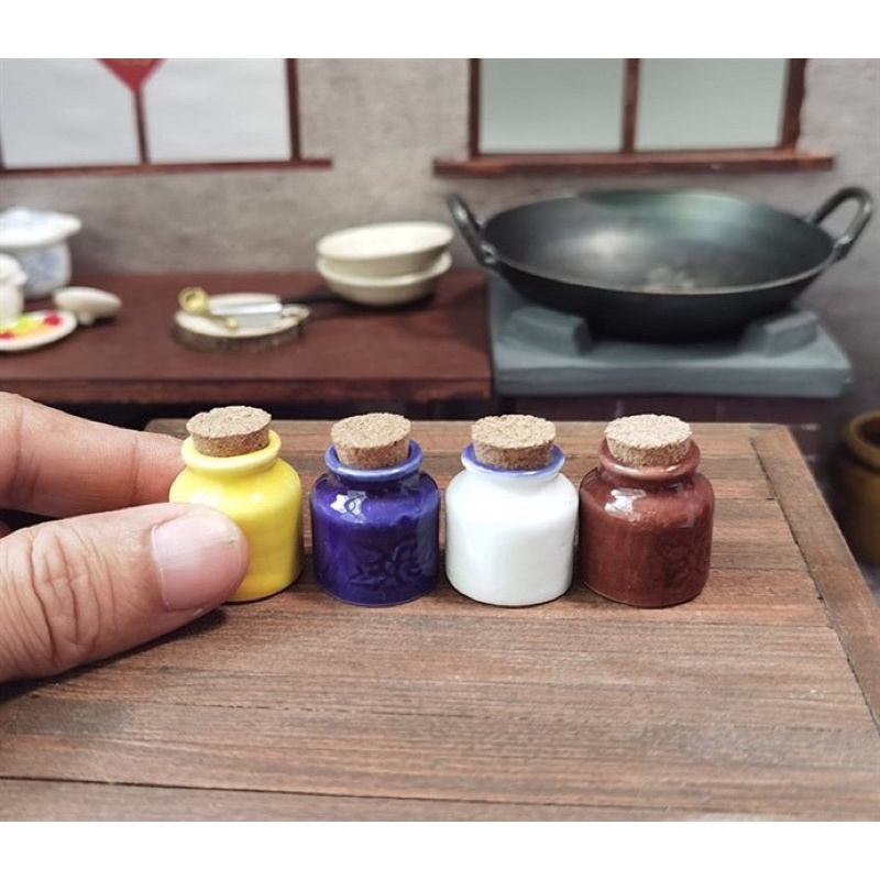 Set 4 hủ sứ mini (miniature trang trí nhà cửa búp bê)