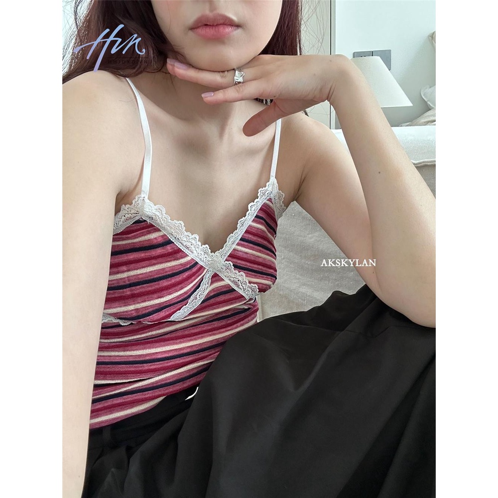 Áo Hai Dây Ôm Dáng Họa Tiết Kẻ Sọc Đơn Giản Phong Cách Hàn Quốc Thời Trang Mùa Hè 2023 Mới