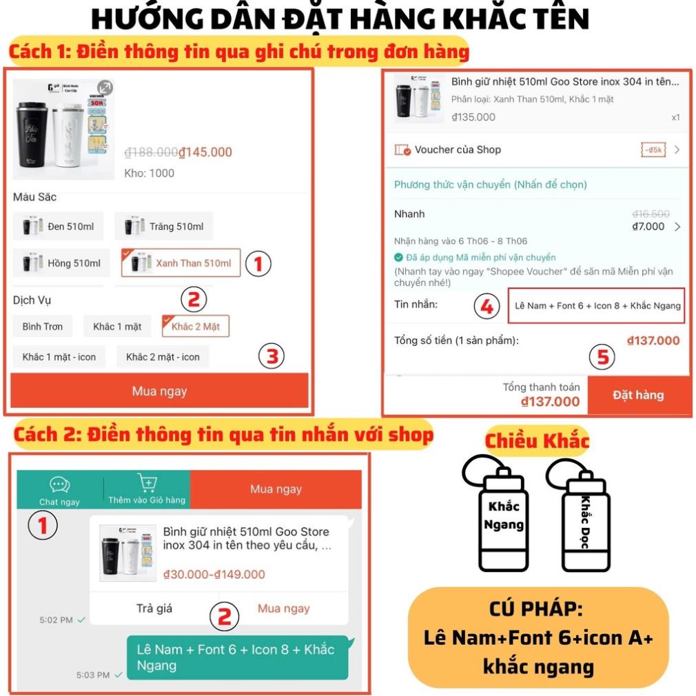 Cốc Giữ Nhiệt Tyeso 600ml Bình Nước Khắc Tên theo yêu cầu 600ml  Kèm Ống Hút, Sticker, cọ rửa