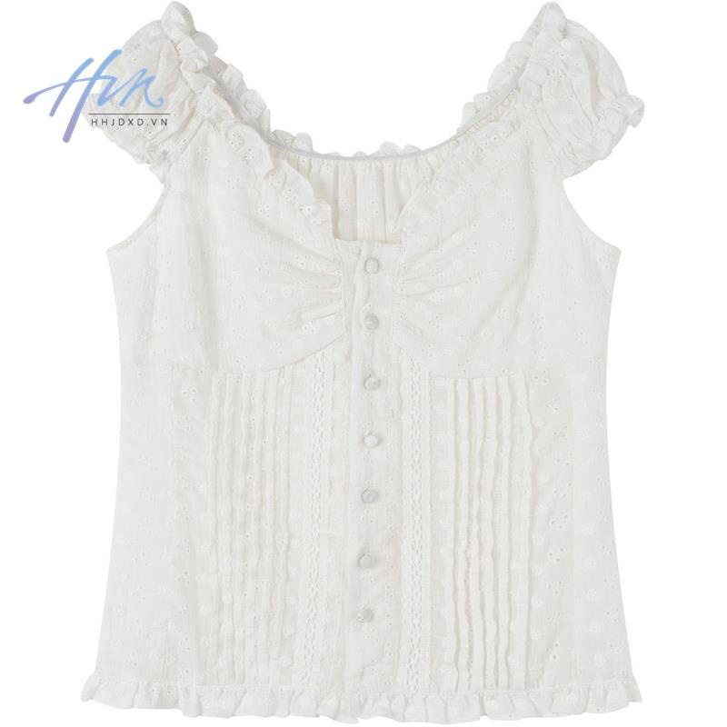 Áo Ren Trễ Vai Tay Phồng Dáng Ôm Ngắn Thời Trang Mùa Hè Dành Cho Nữ