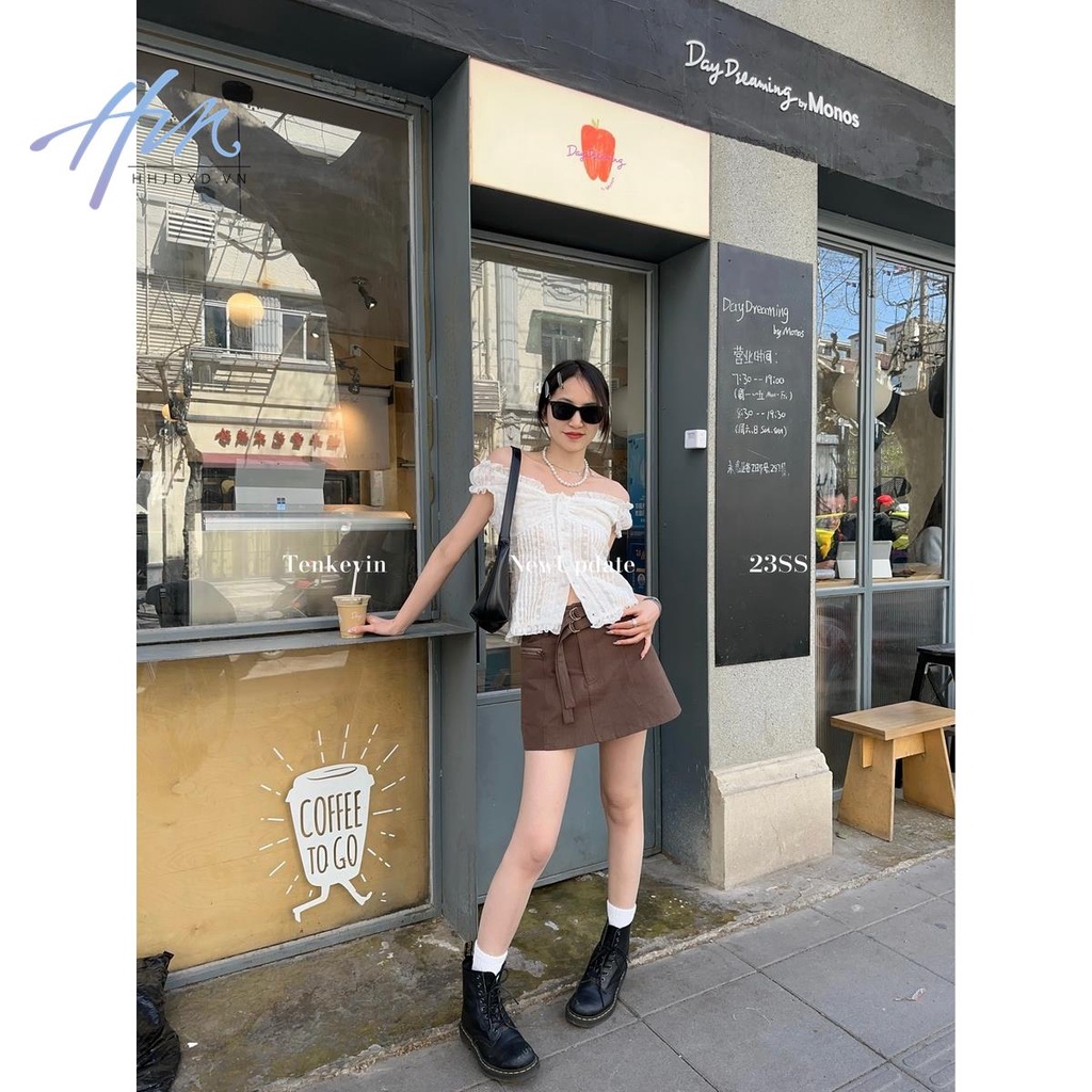 Áo Ren Trễ Vai Tay Phồng Dáng Ôm Ngắn Thời Trang Mùa Hè Dành Cho Nữ