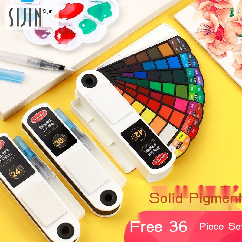 ☊☍☏Đóng Hộp Chắc Chắn 42 Màu Di Động Sơn Màu Nước Bộ Dụng Cụ Sinh Viên Vẽ Tranh Người Mới Bắt Đầu Nghệ Thuật Chuyên Nghi