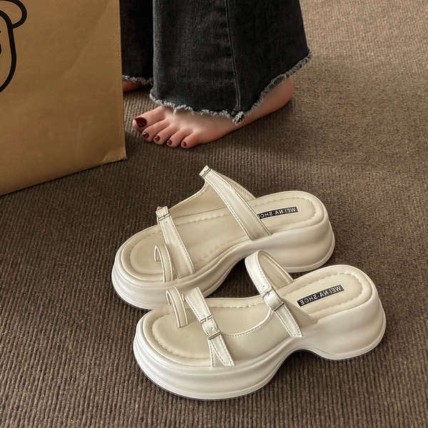 Dép dày đế khóa thắt lưng thời trang bánh xốp đế dày giày dép xỏ ngón