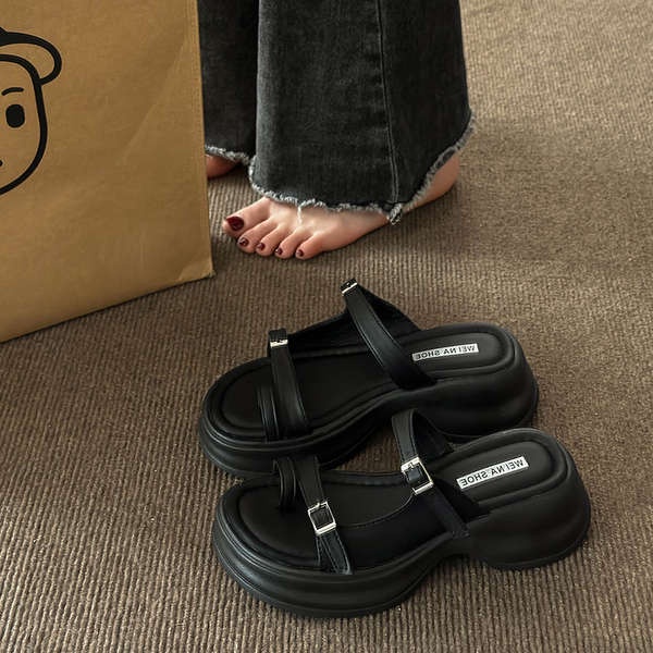 Dép dày đế khóa thắt lưng thời trang bánh xốp đế dày giày dép xỏ ngón