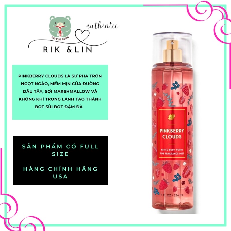 PINKBERRY CLOUDS - Xịt Thơm Body Mist Toàn Thân Bath & Body Works