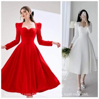 Đầm xòe dáng dài cúp ngực phối nơ tay dài