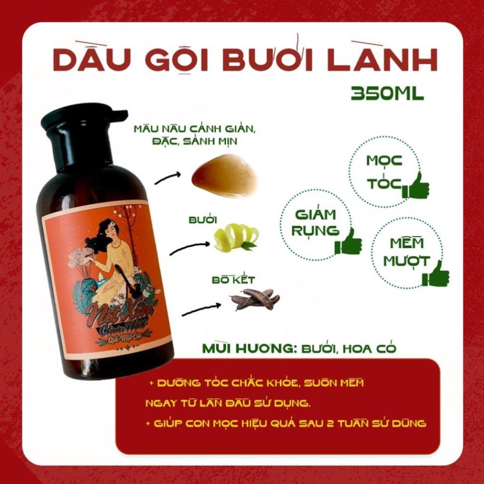 Dầu gội bưởi giảm rụng, mọc tóc thiên nhiên lành tính hiệu Quê Một Cục 350ml