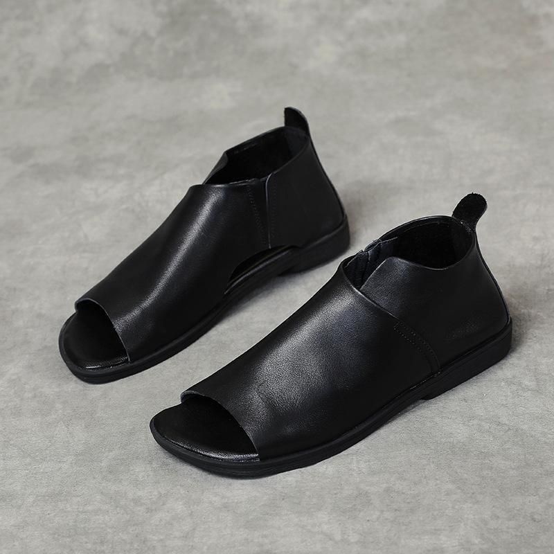 Giày Sandal Hở Mũi Đế Mềm Bằng Da Thật Phong Cách Anh Quốc Cho Nữ
