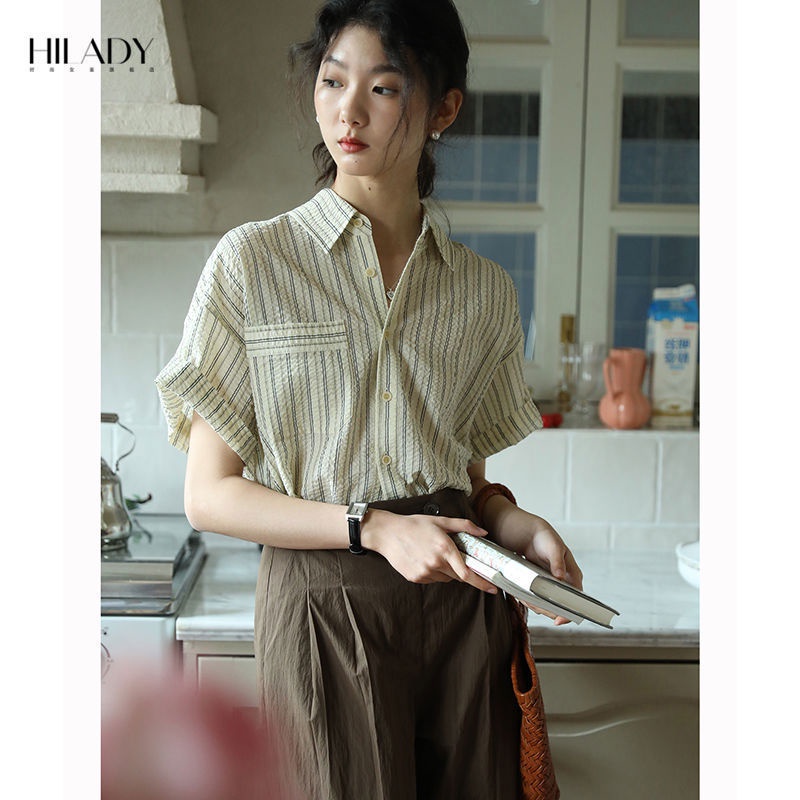 Áo Sơ Mi Ngắn Tay Họa Tiết Kẻ Sọc Thời Trang Mùa Hè 2023 Mới