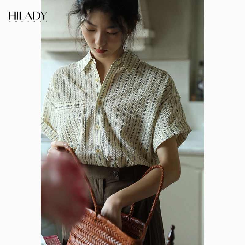 Áo Sơ Mi Ngắn Tay Họa Tiết Kẻ Sọc Thời Trang Mùa Hè 2023 Mới