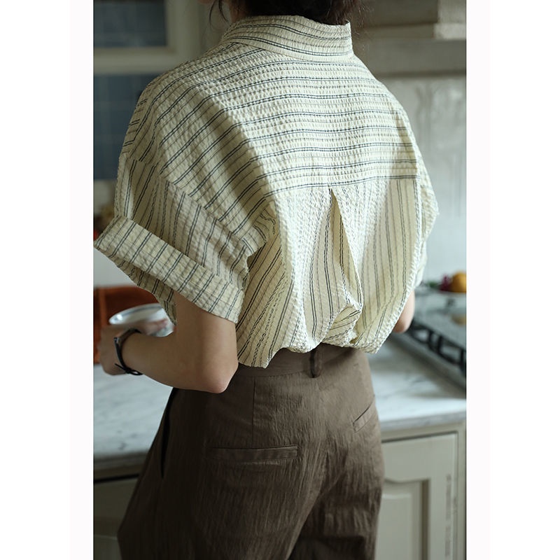 Áo Sơ Mi Ngắn Tay Họa Tiết Kẻ Sọc Thời Trang Mùa Hè 2023 Mới