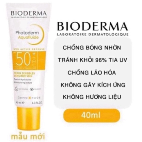 Kem Chống Nắng Bioderma Aquafluid Photoderm Max SPF50+ 40ml dành cho da dầu da mụn da nhạy cảm Senya Cosmetics