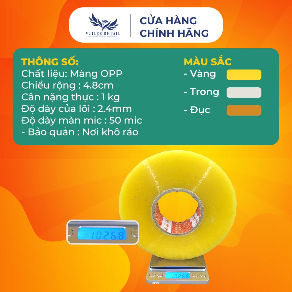 Băng Dính 1Kg VUILEE RETAIL Lõi Giấy Siêu Mỏng 2.4mm Giá Xưởng.